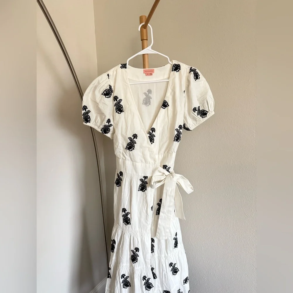 Anthropologie Not So Serious Contrast Embroidered Wrap Maxi Dress White & Black - Picture 4 of 7